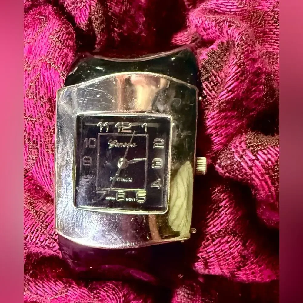 Geneva Platinum Black Cuff Watch + Handmade Beaded Bracelet Set